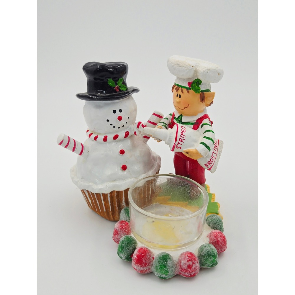 Yankee Candle 2012 Elf Decorating Snowman Cupcake Tea Light Holder 1238588